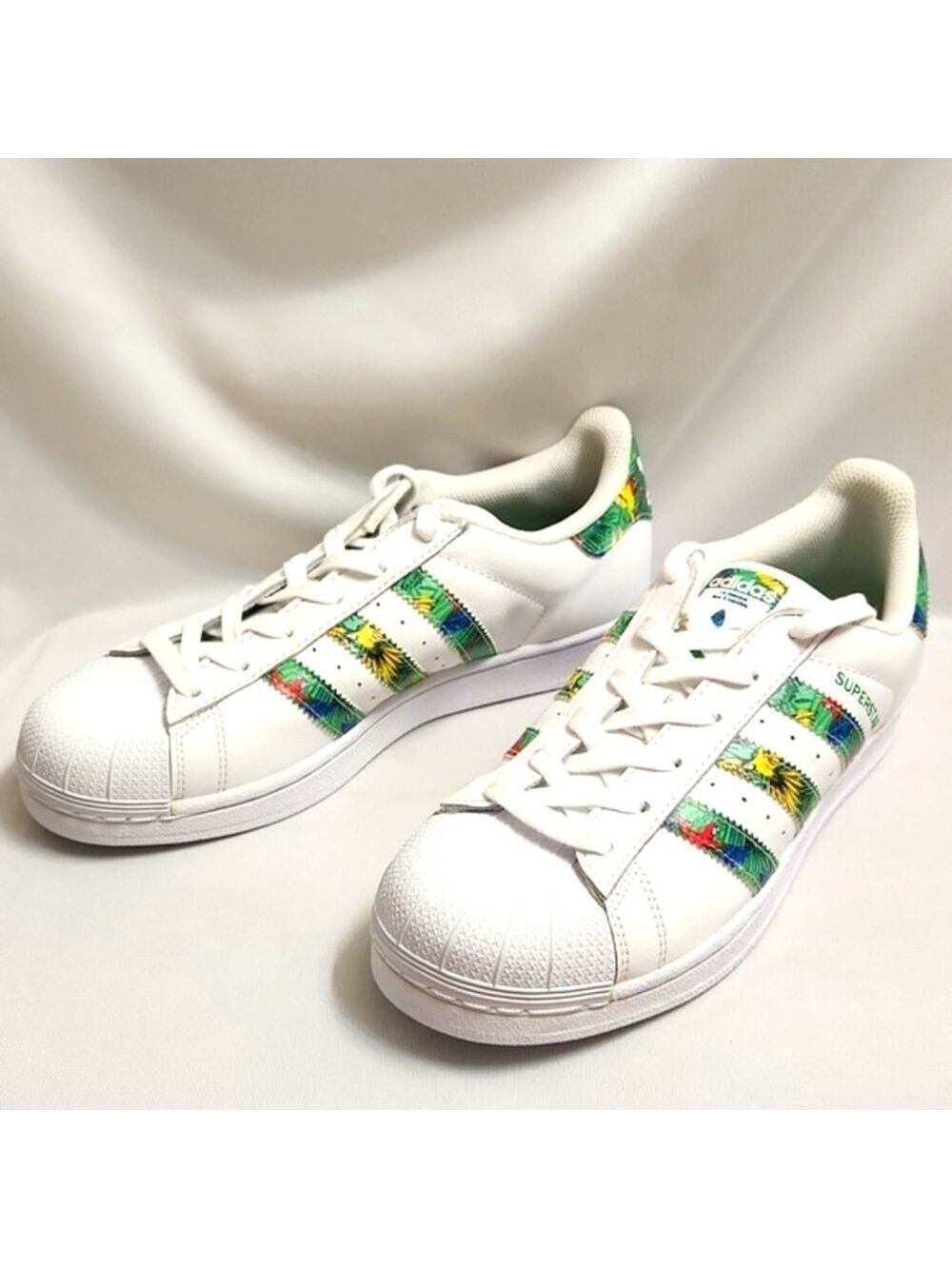 Adidas Superstar Tropical Floral Stripes White Leather Sneakers  (M Size 7) - Picture 4 of 16